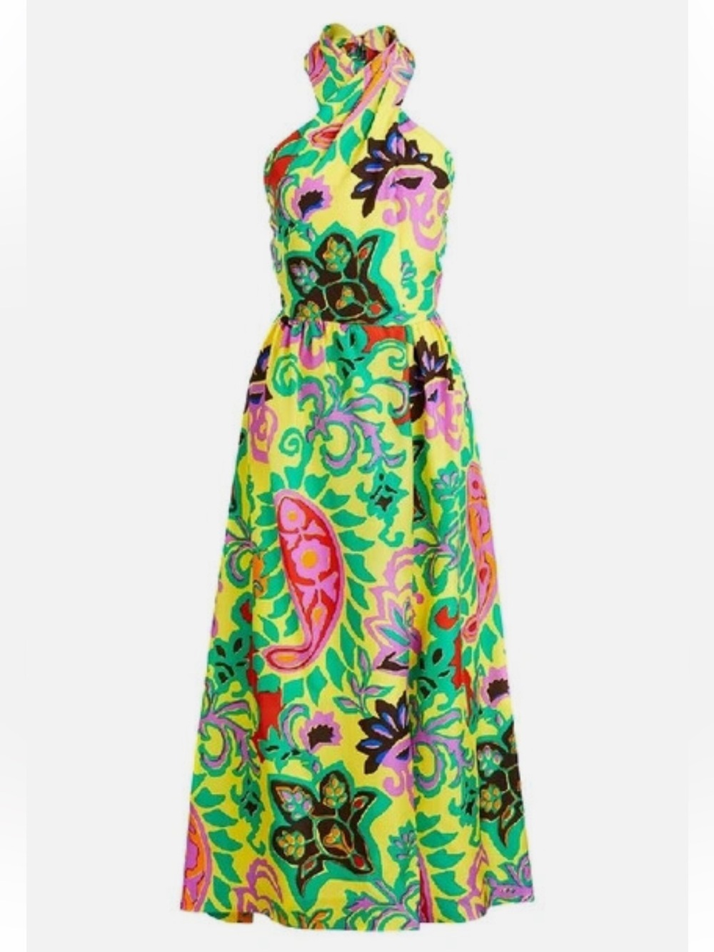 J.Crew Silk Sarong Maxi in Green Violet Painted Paisley Halter Dress 10-gorgeous